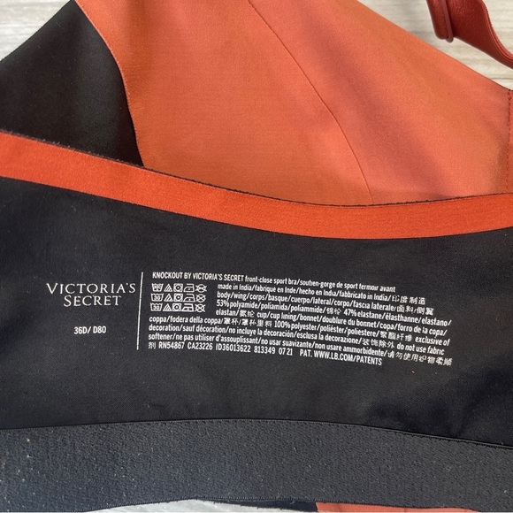 Victoria’s Secret Sports Knockout Zip Front Closure Orange Black Sports Bra 36D - Picture 6 of 12